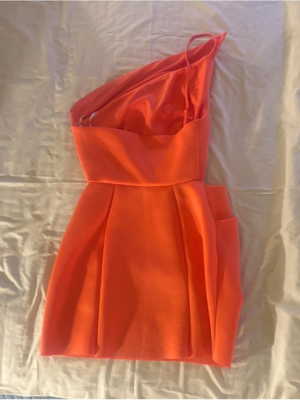 One-Shoulder Coral Backless Ruffle Mini Dress - Picture 2 of 2
